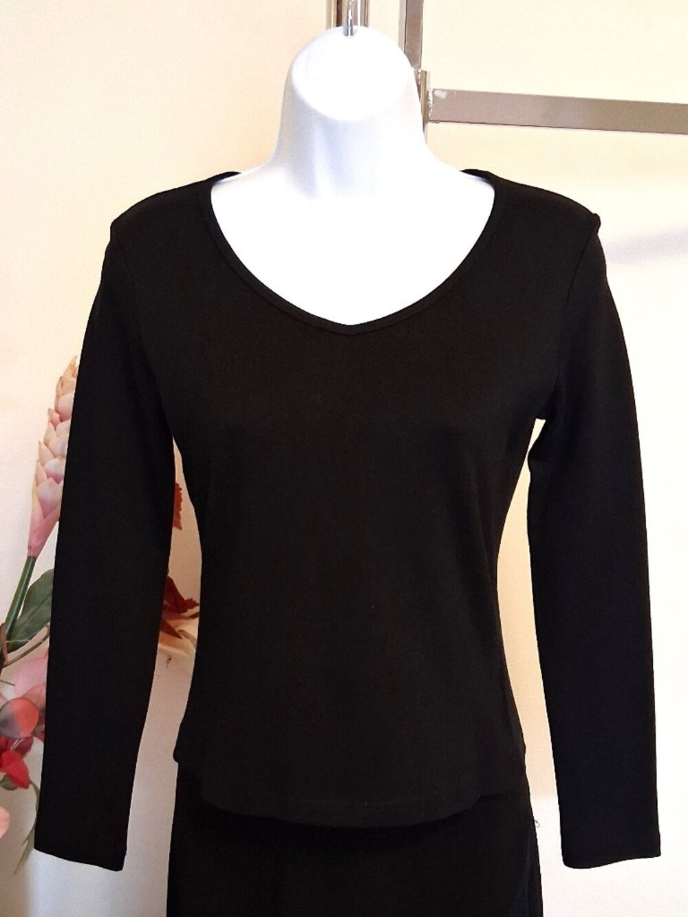 2 for $25 Womens Long Sleeve Stretch V Neck Black Cotton T Shirt Soft Warm Top 8